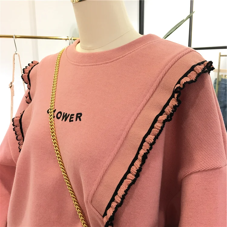 Весенняя Милая Толстовка 2020 пуловер с круглым вырезом и оборками Оверсайз в