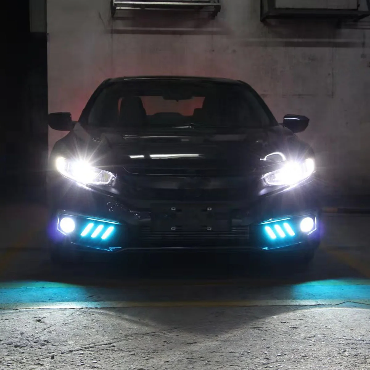1 пара, 3 цвета, светодиодный противотуманный фонарь дневного света, хромированная рамка, DRL, поток сигнала поворота для Honda Для Civic