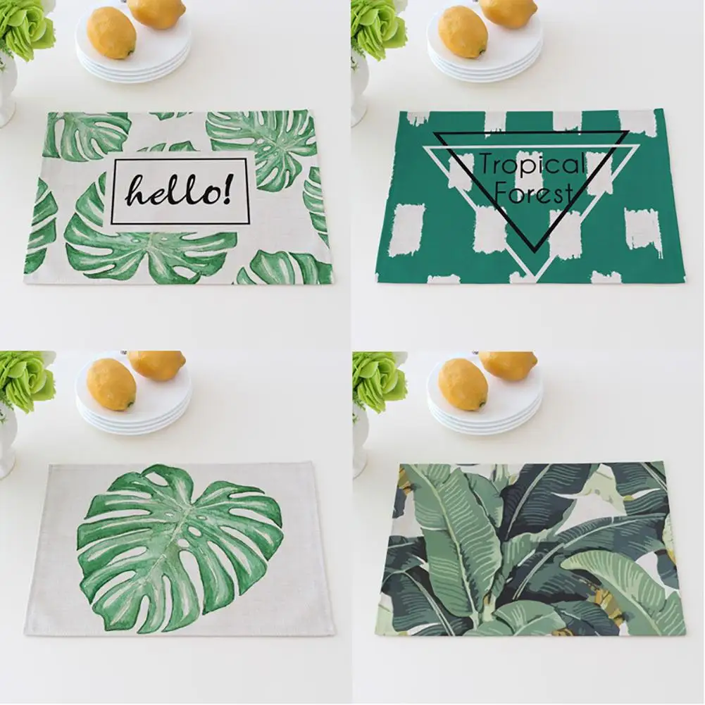 1 шт. коврик для стола с рисунком листьев зеленого растения теплоизоляционный