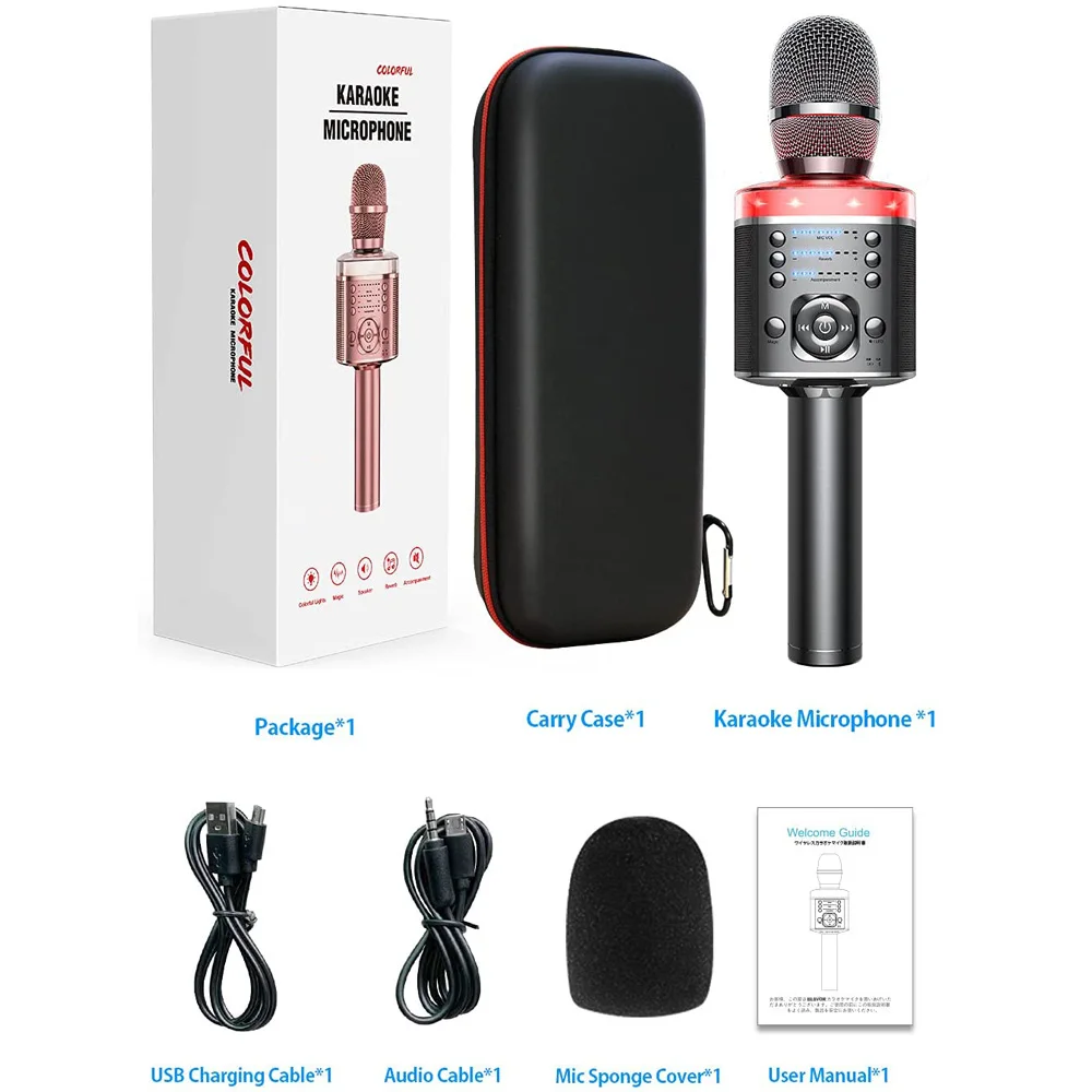 Беспроводной микрофон для караоке с волшебным голосом светодиодный
