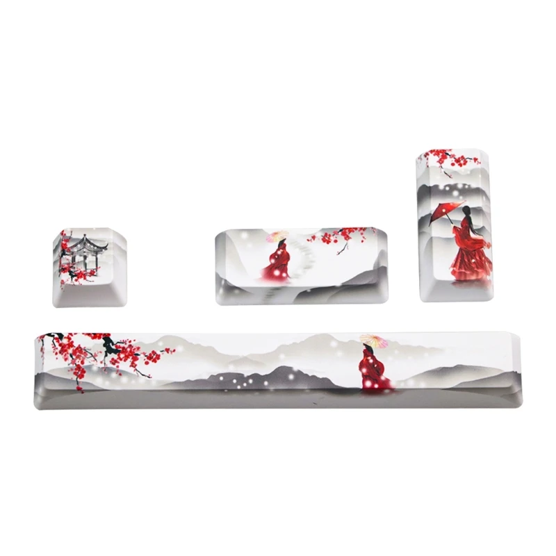 

PBT Five Sides Dye-subbed Keycap Space Bar 6.25u Esc Entre Keys 4 Keys Girl in Red with Umbrella Beautiful Scene X7JC
