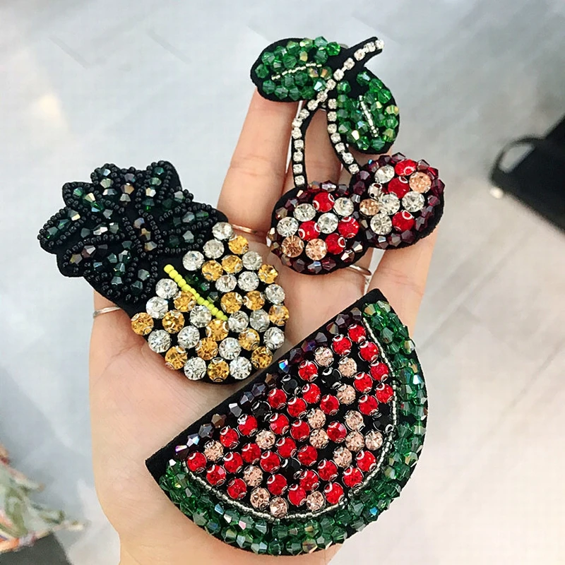 Корейский модный фрукт ананас арбуз вишня преувеличенная Стразы ручная работа