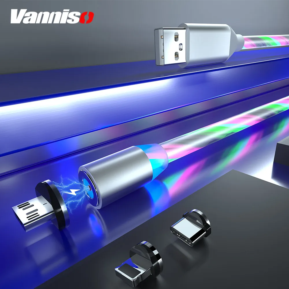 Vanniso 2.4A 1 м светодиодный магнитный USB кабель для iPhone Xs Max usb type C кабель Micro USB кабель для samsung S8 Xiaomi Note 7 LG USB C