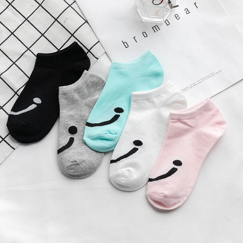 5 Pairs Spring and Summer Women Sock Big Smile Boat Socks Sports Low-rise Non-slip Cotton Pumps Cute female socks | Женская одежда