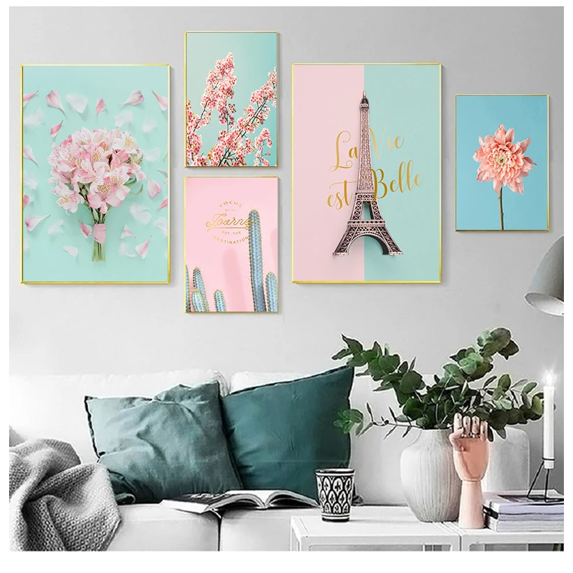 

Wall Art Pictures Nordic Prints Pink Flower Poster Cherry Blossoms Romantic Canvas Painting For Wedding Room Home Decoration