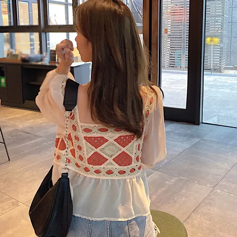 Autumn Women Fashion Square Collar Shirt Puff-sleeved Tassel Hollow Chiffon Blouses Tops 5 Autumn Women Fashion Square Collar Shirt Puff-sleeved Tassel Hollow Chiffon Blouses Tops 5