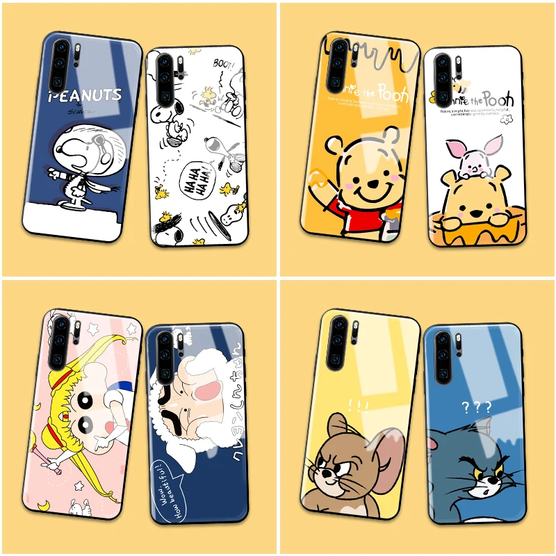 Huawei P30 Lite чехол 3D Мультфильм окрашенные закаленное стекло задняя крышка телефона