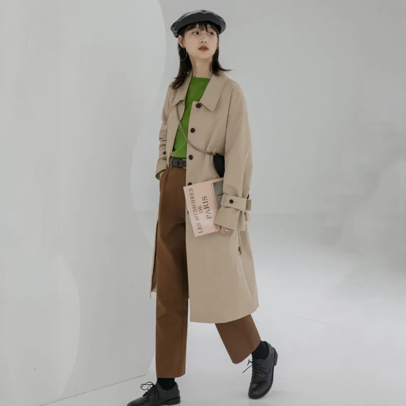 LANMREM 2020 Весенняя Новинка модная однотонная длинная Повседневная ветровка с