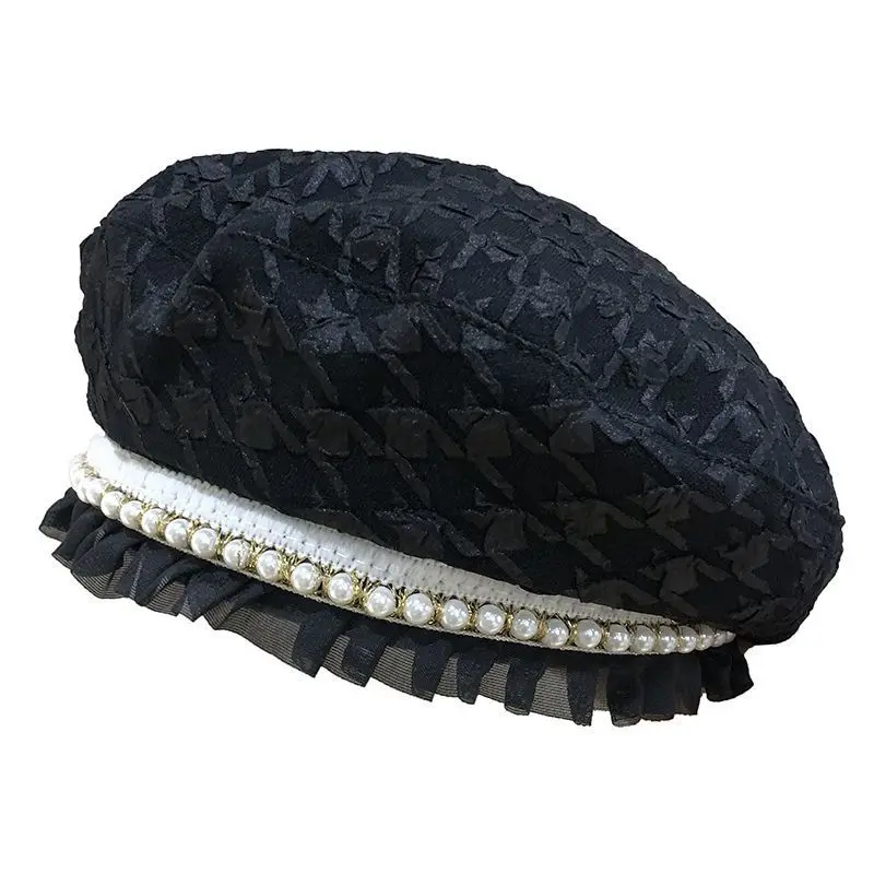 

Spring Summer Women's Beret Black White Color Lace Classic Plain Lady Beret Hat Leisure Painter Hat for Girls
