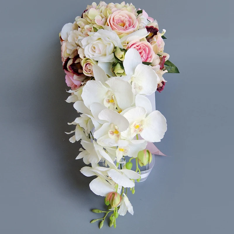 Waterfall Water Drop Type Bouquet Pink White Wedding Flowers Bridal Bouquets Artificial Rose Pr | Свадьбы и торжества