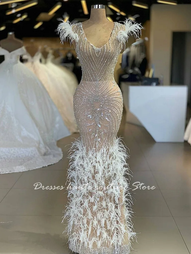 

Роскошные серебряные бусины платье русалки для выпускного вечера с перьями сексуальные дубайские Вечерние платья красное арабское официа...