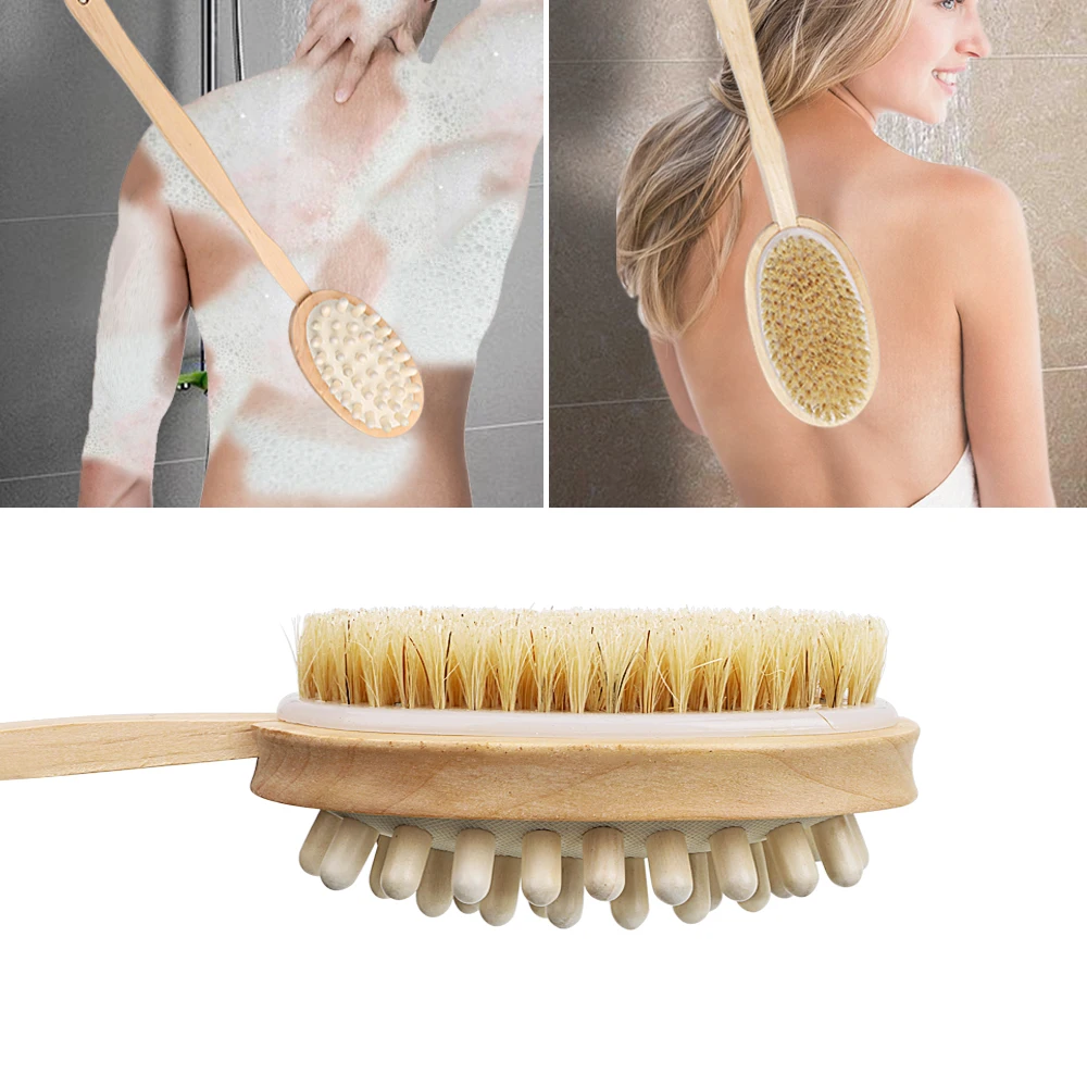 

Щетка для ванны, щетка для очистки тела и спины, скребок для спа, средство для удаления кутикулы, жира с натуральной щетиной, аксессуары для м...