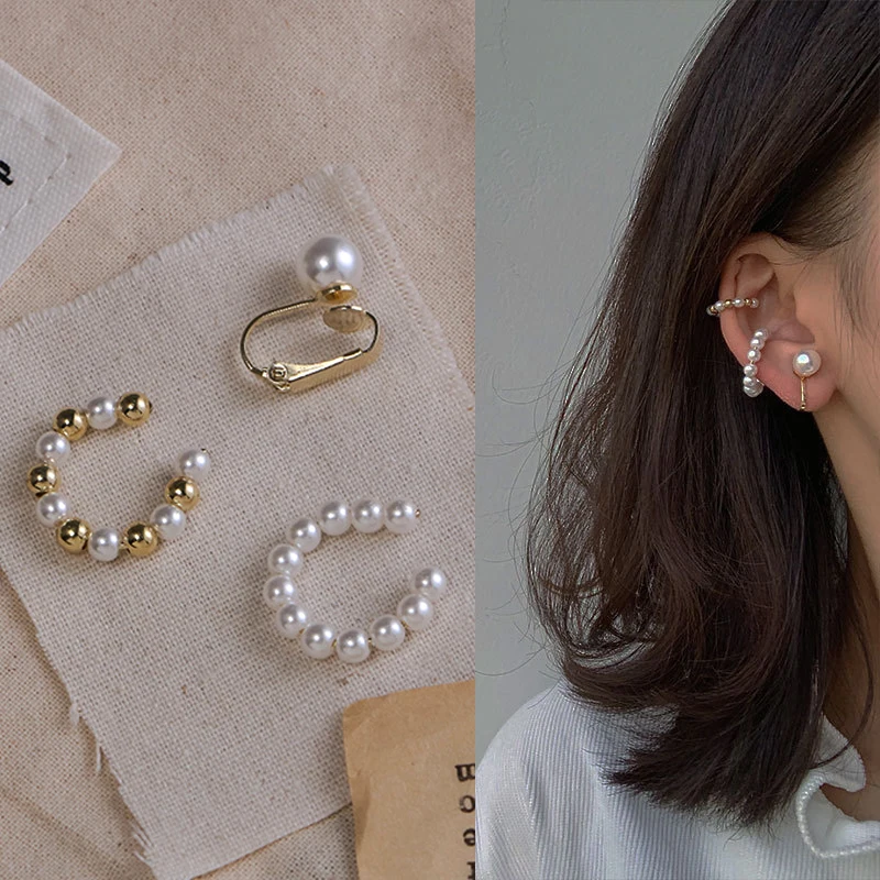 

3pcs/set Ear Cuff Cross Clip on Pearl Earrings Fake Piercing Earcuffs For Women Earcuff Faux Earrings Jewelry No Hole Accessorie