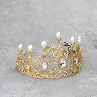sunspicems 2021 pearl crystal women crown tiaras morocian ethnic wedding jewelry gold color arab flower bride bijoux gift
