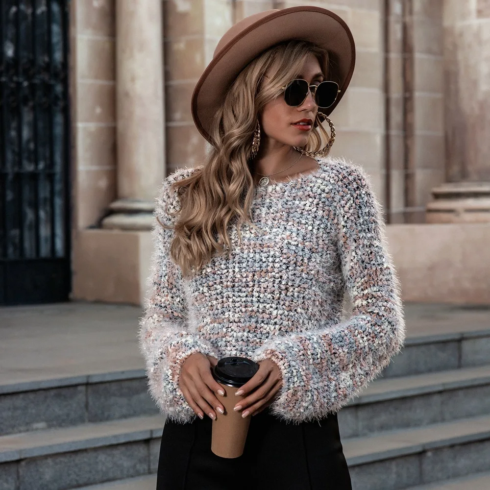 

CGC Autumn Winter Sweater Women 2022 Knitted Lantern Sleeve Top Women Sweater Oversize Pullover O-Neck Loose Female Jumper