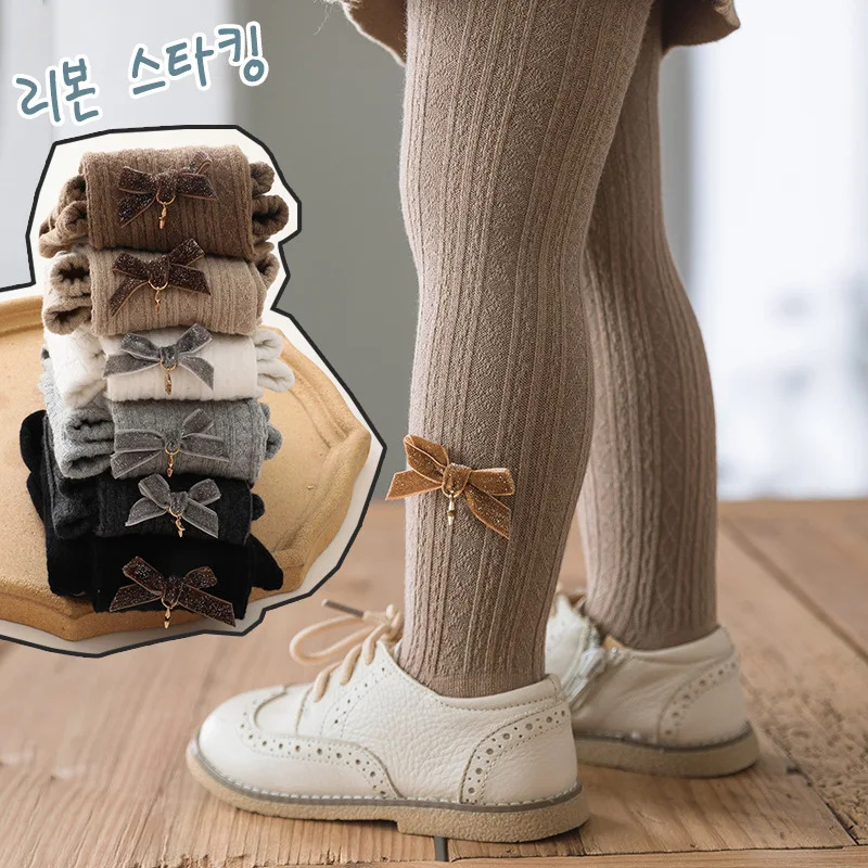 

2021 Children's Tights Spring And Autumn New Cute Bow Tights Cotton Girls Pantyhose Children's Baby Knitted Tights 1-12Y