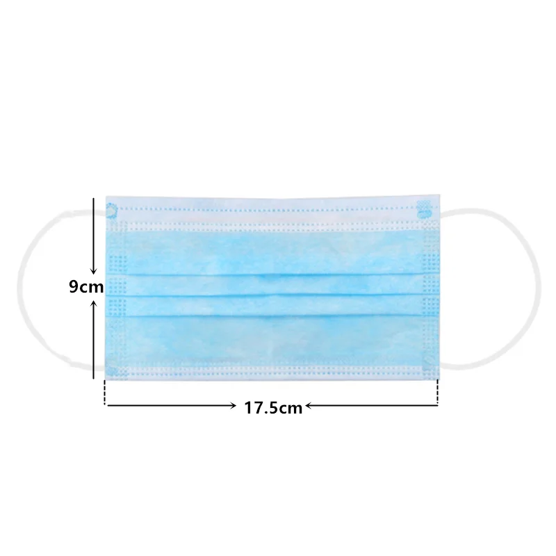

100Pcs Mouth Mask Disposable Sky Blue Cotton Mouth Face Masks Non-Woven Mask Anti-Dust Mask 3 Filter Activated Anti Pollution