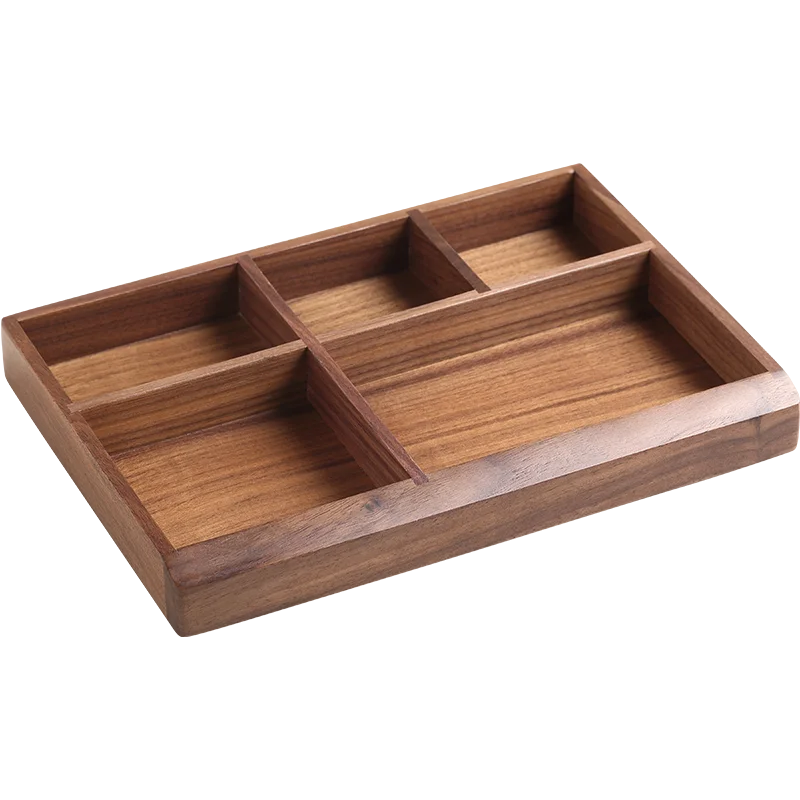 

Casegrace Wood Jewelry Necklace Earring Ring Bracelet Makeup Cosmetic Storage Tray 5 Grid Wooden Jewellery Oraganizer Case Plate
