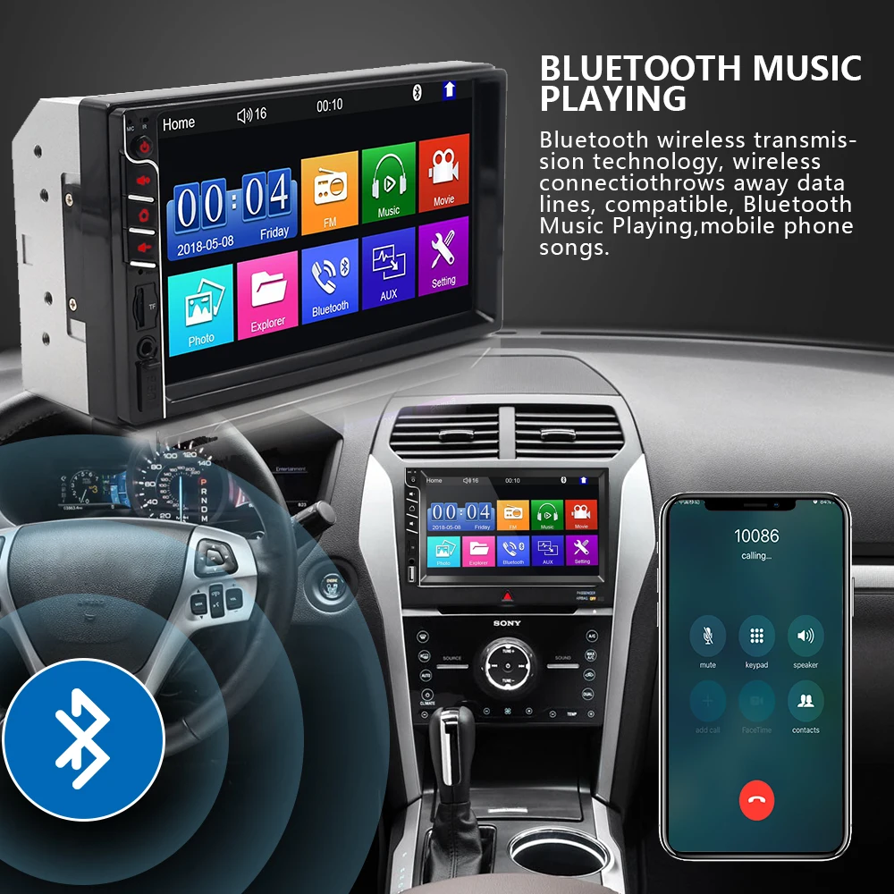 Автомагнитола AMPrime 2din 7 дюймов Mirrorlink Android радио 2DIN Bluetooth FM USB AUX SD мультимедиа MP5