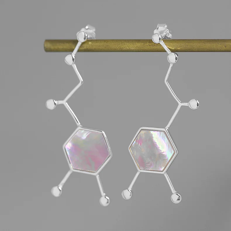 INATURE 925 Sterling Silver Adrenergic Molecule Chemistry Geometric Polygon Stud Earrings for Women Love Jewelry Gift