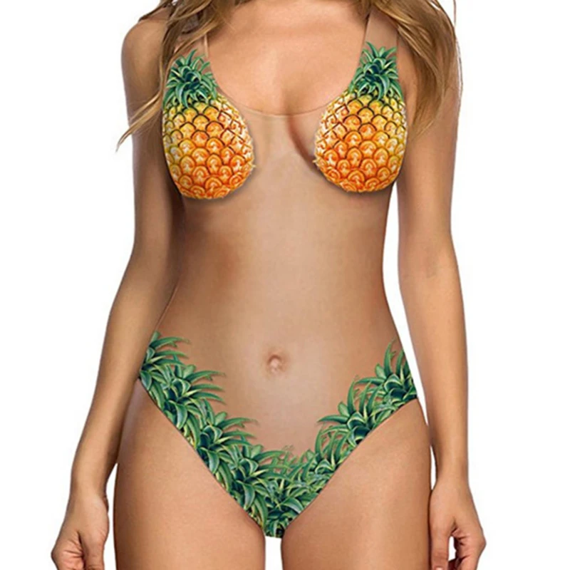

Summer New Sexy Women One Piece Pineapple Shell Printed Bathing Suit Push Up Padded Bikini Swimsuit Swimwear