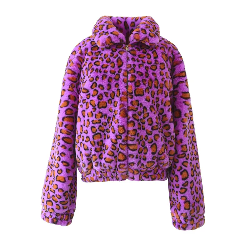 purple leopard Фиолетовое леопардовое пальто из искусственного меха женская зимняя модная Толстая теплая куртка шикарные пальто из искусственного меха кролика для девочек Женская верхняя одежда большого размера - Цвет: purple leopard
