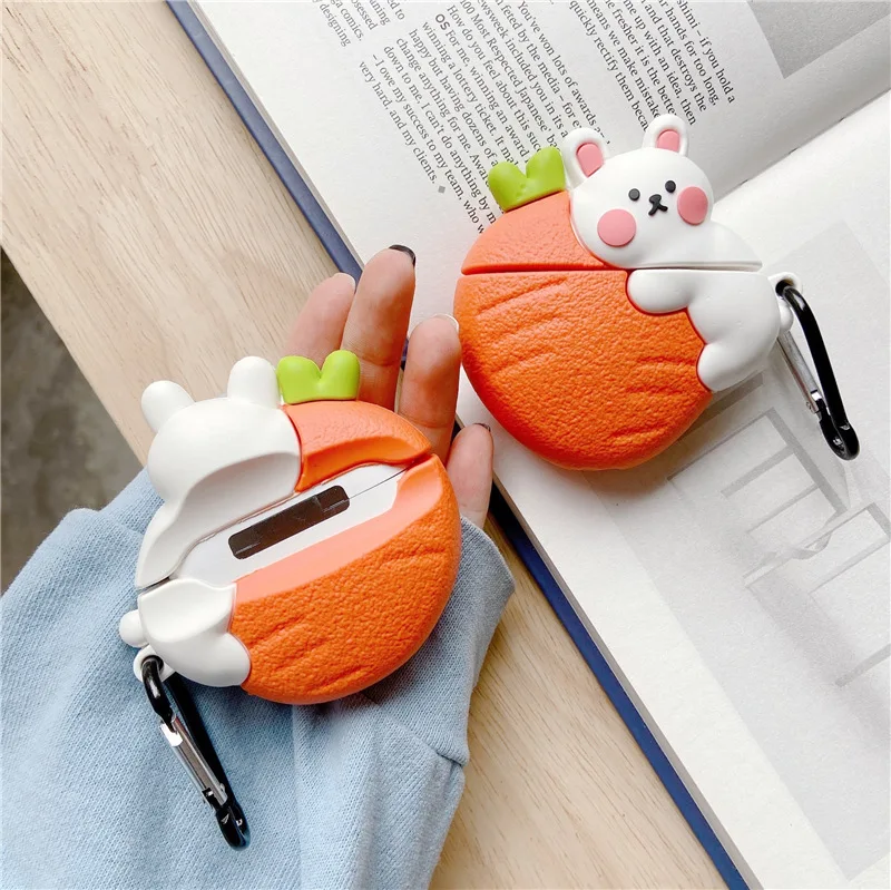 

New 2021 Creative cartoon rabbit hug carrot wireless bluetooth headset protective cover for airPods1 2 3 headset accessories