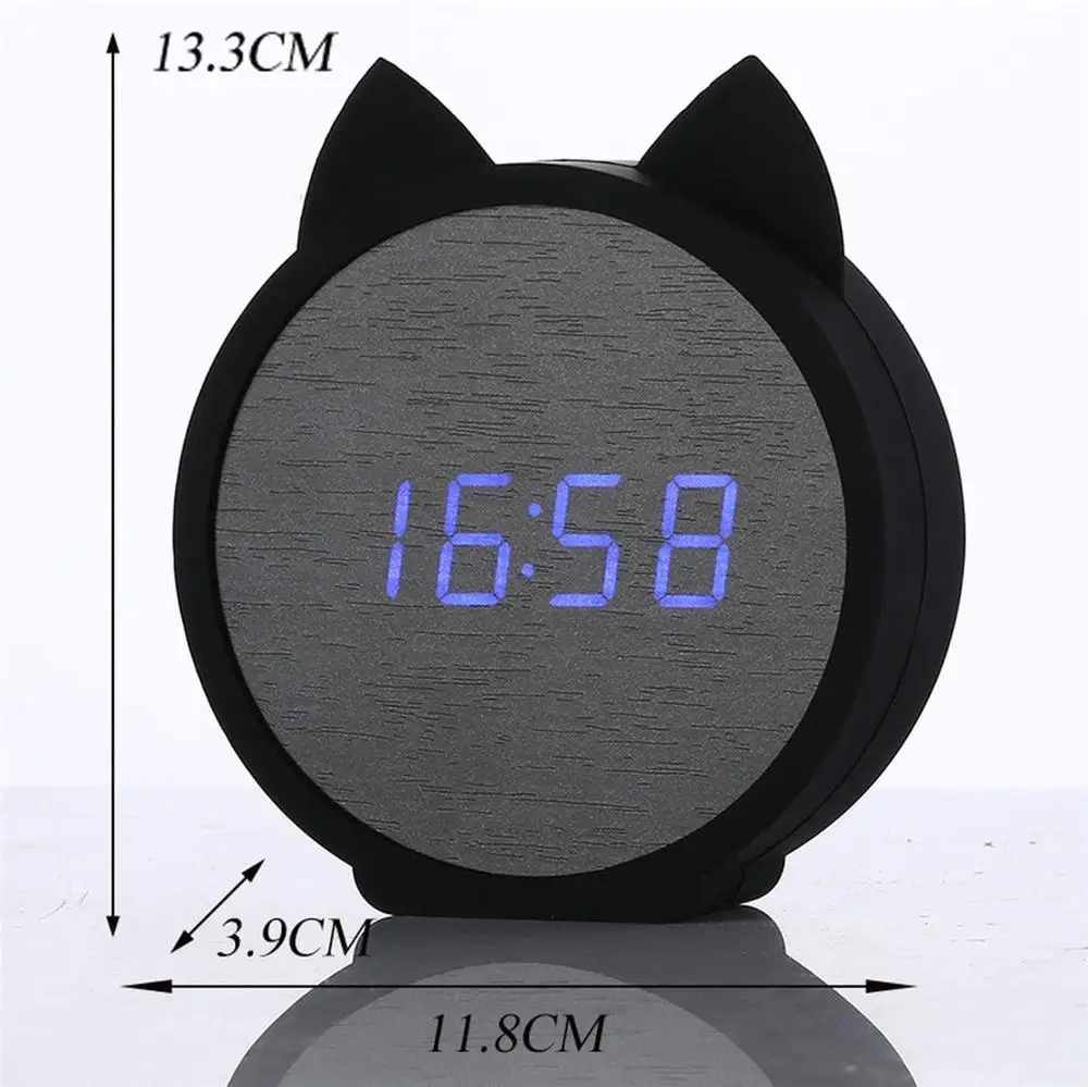 Светодиодный цифровой будильник Cat деревянный электронный светодиодный