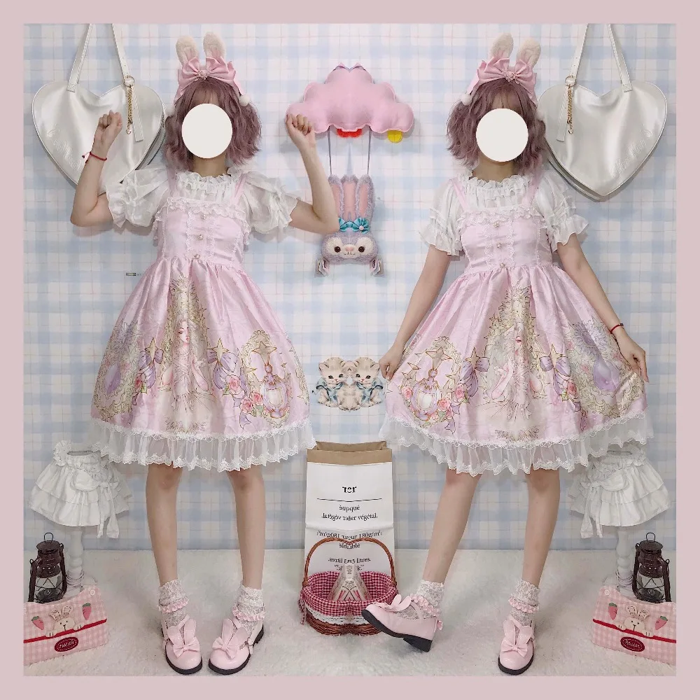 Kawaii/платье в японском стиле «Лолита»; мягкое милое красивое платье на бретелях для девочек; Сетчатое летнее платье
