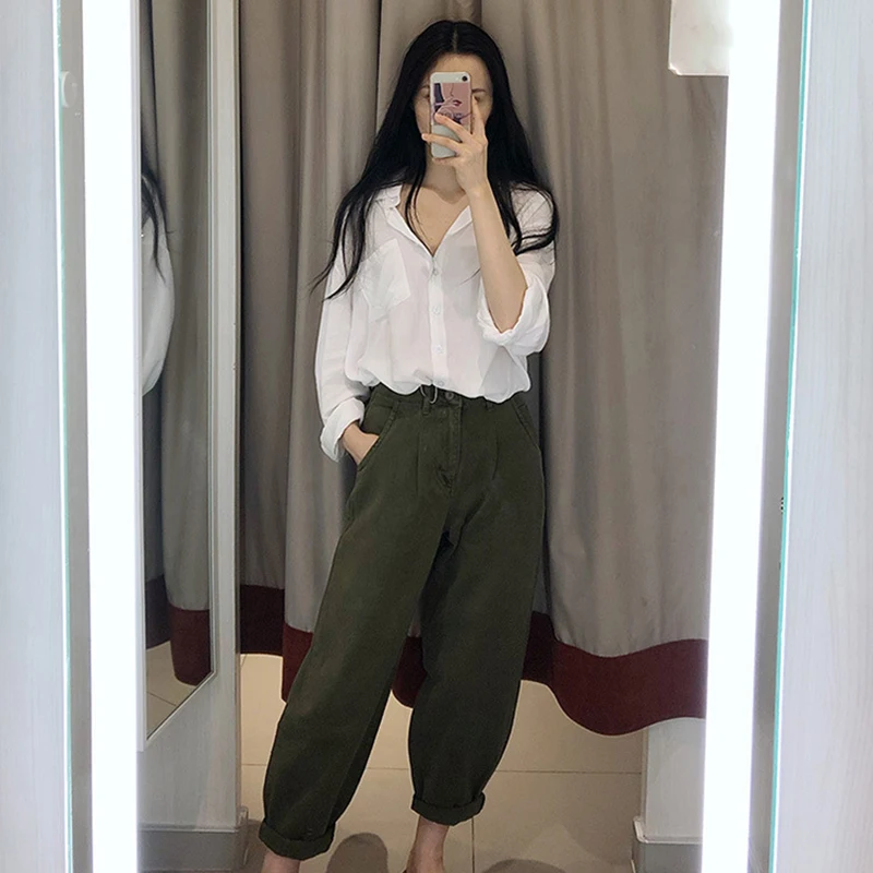 ZA Women's Loose Tooling Pants 2019 Autumn and Winter New Elastic Waist High Trousers England Wild Sports | Женская одежда