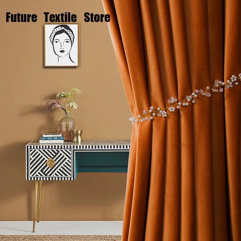 

Light Luxury Velvet Pink Purple Beige Yellow Blue Orange Orange Green Red Curtains Nordic Minimalist Shading Bedroom Living Room
