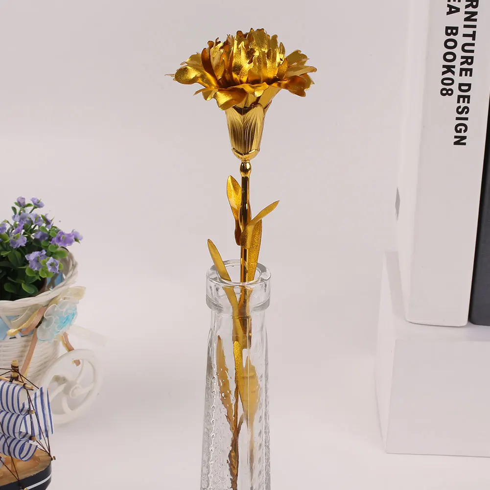 24K покрытые фольгой розовые подарки гвоздики День матери золото|Искусственные и