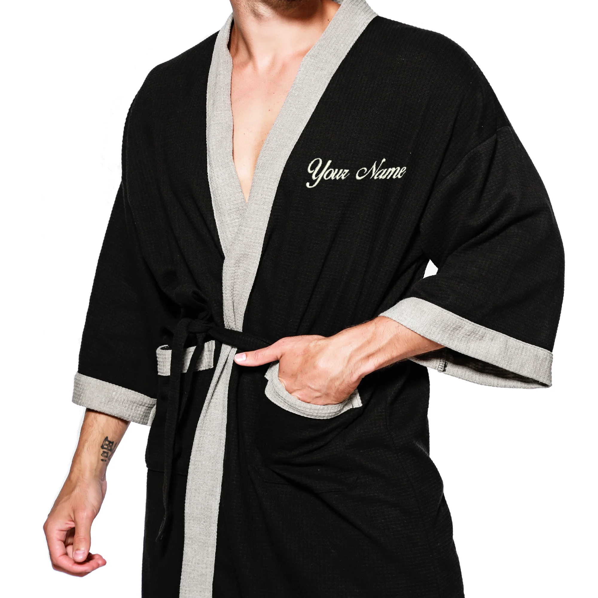 

100% Cotton Waffle men BathRobes Personalized Embroidered Name Plus Size Custom Kimono Robe Monogrammed Bathrobes Dressing Gown