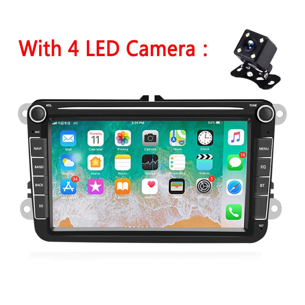 With 4 LED Camera AMPrime Android 8,1 автомобильный радиоприемник 2 Din GPS; стереооборудование для автомобиля Радио 8 ''Автомобильный мультимедийный плеер WiFi MP5 fm-радио Авторадио Стерео для VW - Цвет: With 4 LED Camera