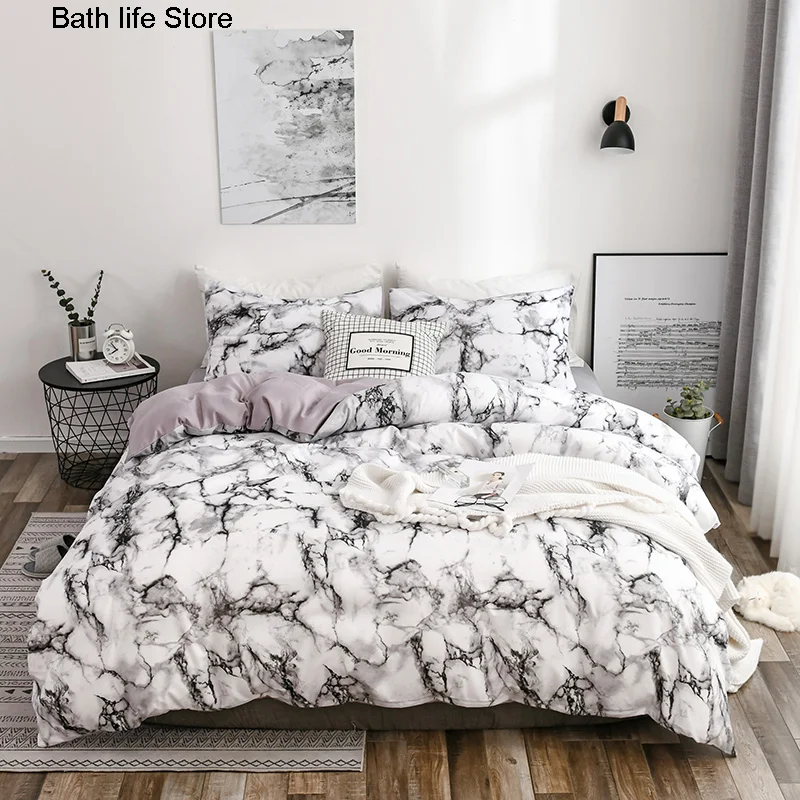 

White Marble Printed Bedding Set Nordic Duvet Cover 220x240cm With Pillowcase 2/3pcs Bedclothes Double Queen King Size NO Sheet
