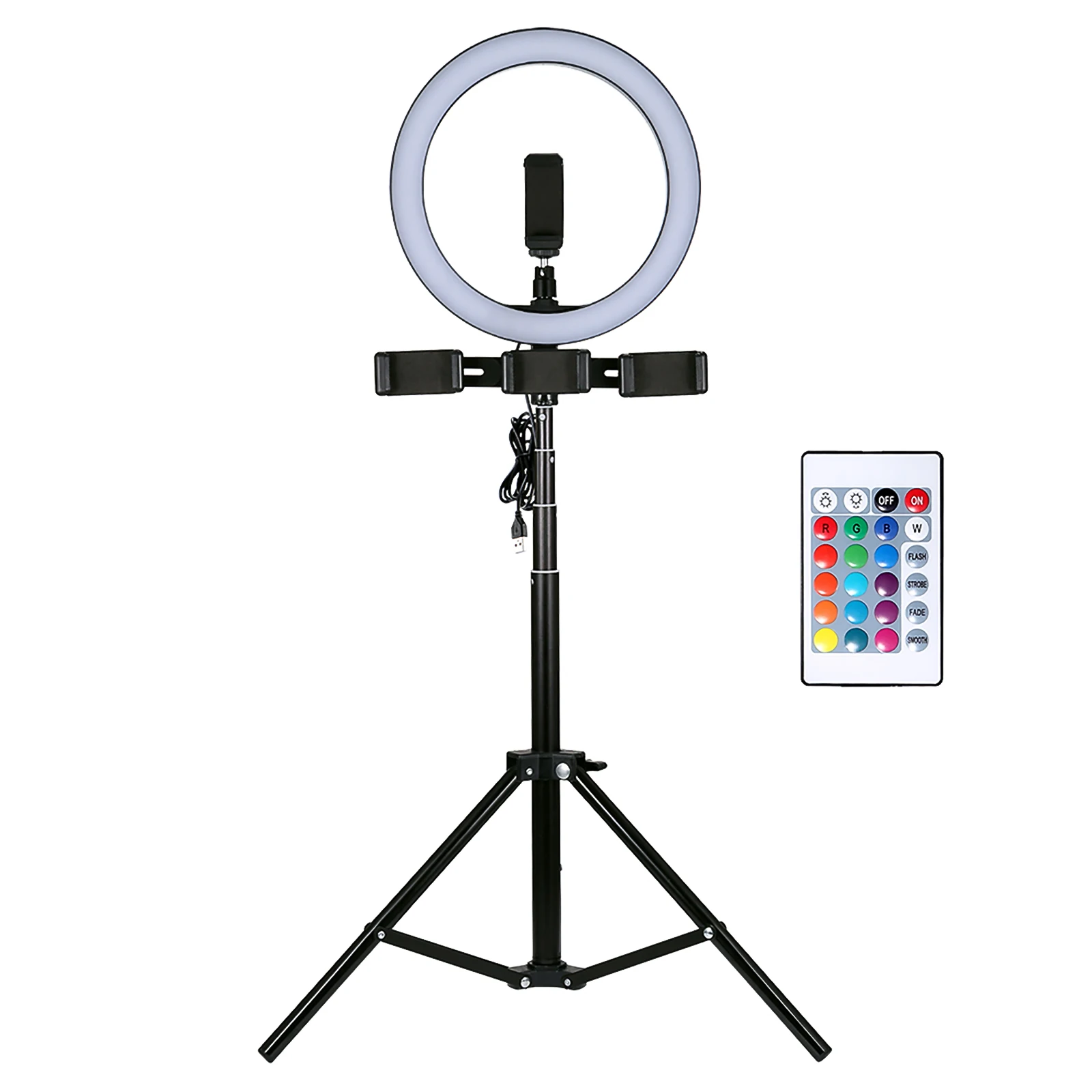 

Ring Light for Makeup Video 26CM RGB Ring Fill Light With Telescopic Tripod 3 Phone Clips Led Ring Light With Tripod Selfie