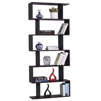 6 Layer Bookcase Modern S-Shaped Z-Shelf Style Bookshelf Multifunctional Wooden Storage Display Stand Rack Dark Brown[US-Stock]
