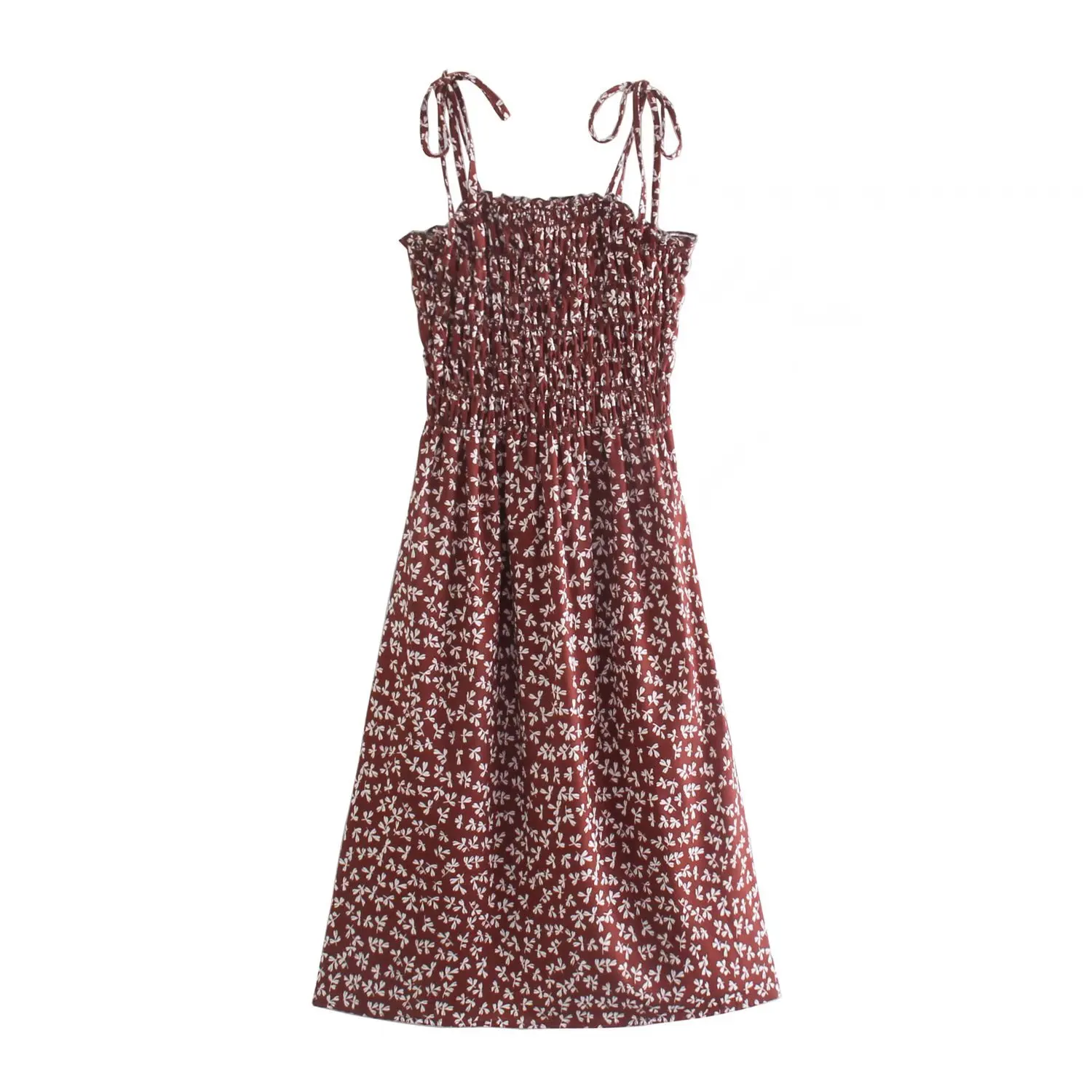 

Женское винтажное платье миди на тонких бретельках, с принтом