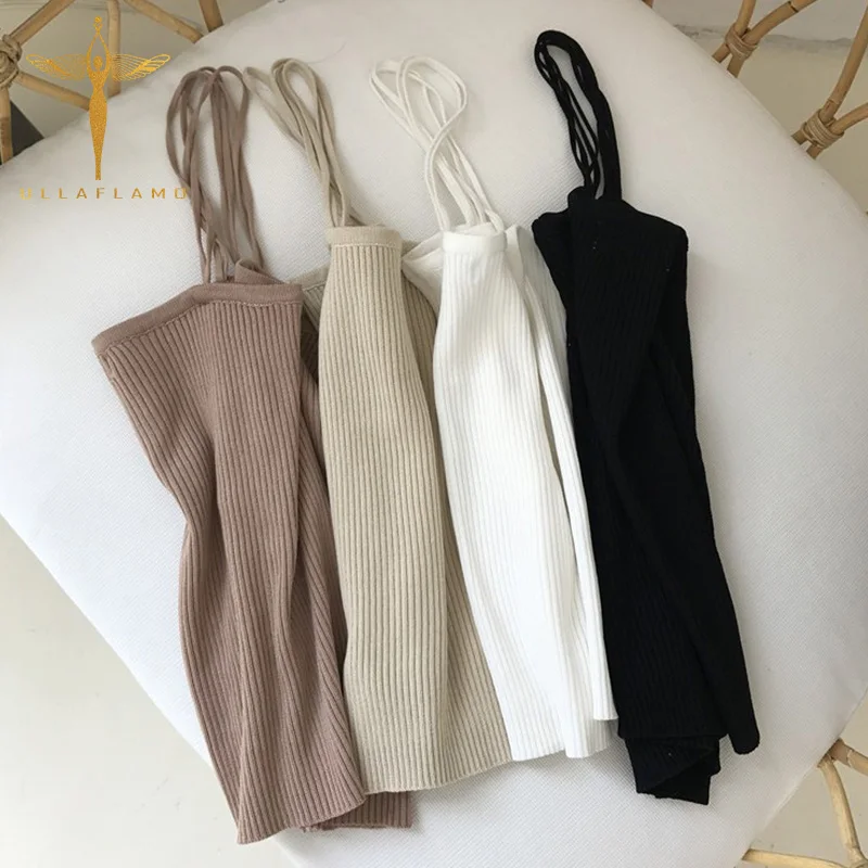 

Square Collar Sleeveless Camisole Women's Clothing Double Spaghetti Strap Slim Bottom Tank Camis Femme Casual Knitwear Crop Tops