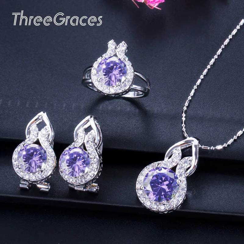 Элегантные романтические серьги ThreeGraces из фиолетового круглого кубического