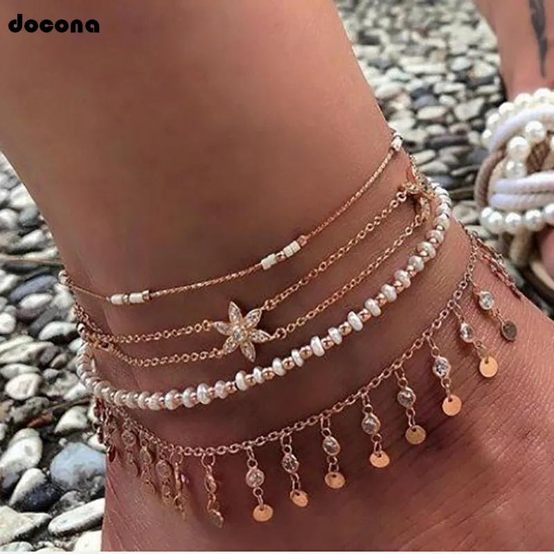 Модный Docona с украшениями в виде кристаллов и цветов цепи многослойный браслет