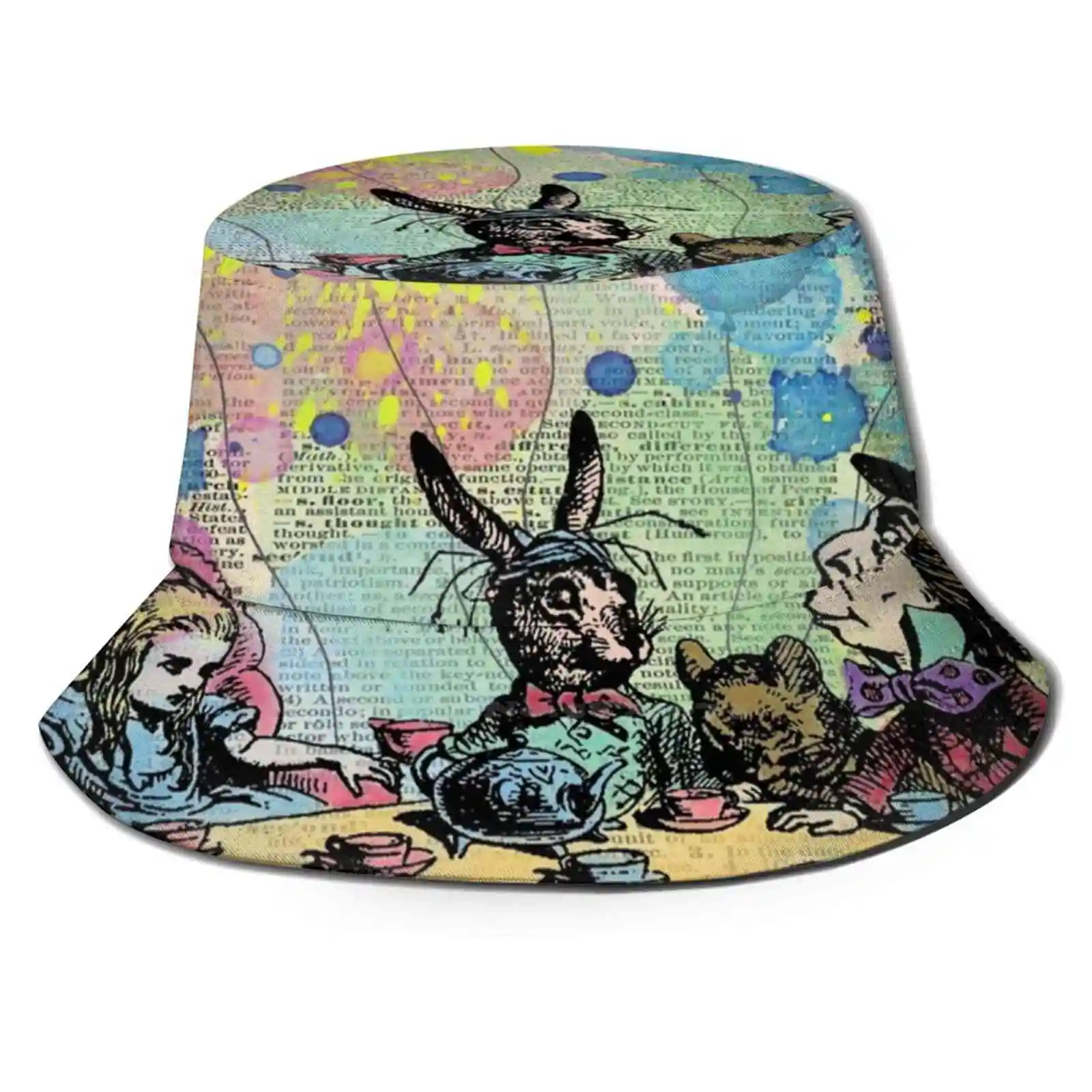

Tea Party Celebration-Alice In Foldable Panama Bucket Hat Cap Alice In Tea Party Lewis Carroll Book Quote Quotes Vintage