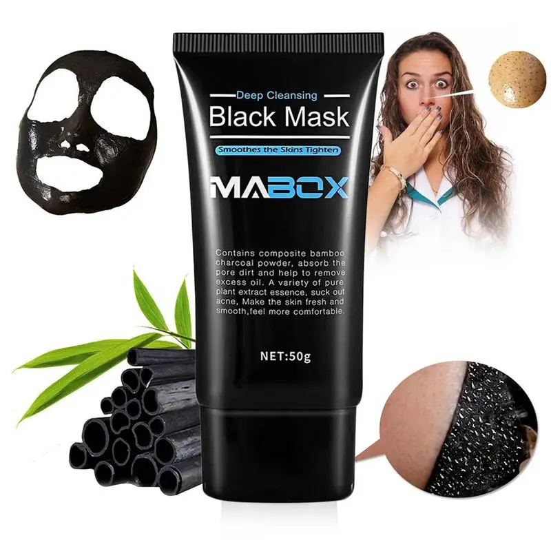 

1PC Mabox Deep Clean Blackhead Removal Bamboo charcoal Black Mask Deep Cleansing Peel Off Mask Pores Acne Treatment Oil-control