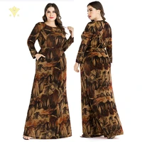plus size 6xl abayas muslim dress womens summer autumn long sleeve retro print vintage maxi long skirt dubai islamic clothing