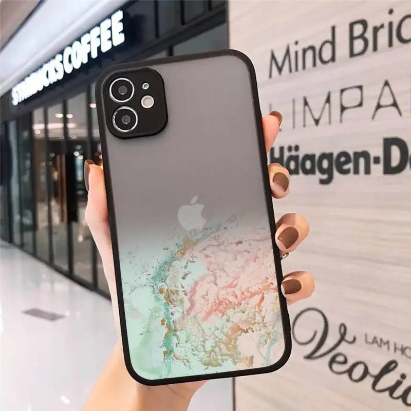 

Phone Case For iPhone 12 11 Mini Pro XR XS Max 7 8 Plus X Marble Gradient sea ocean wave Matte transparent cover