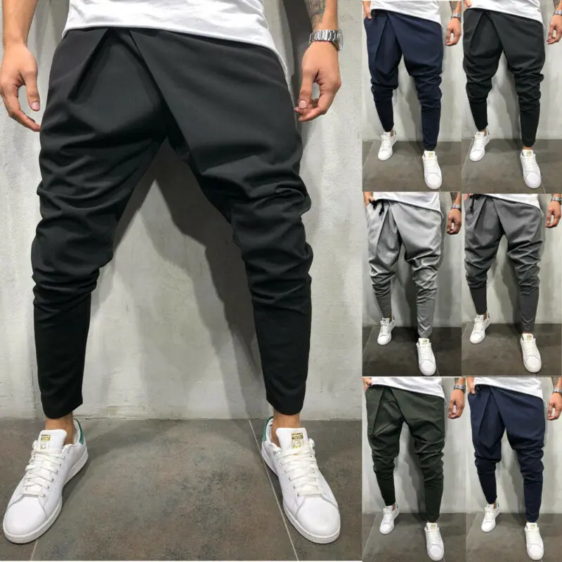 Новинка 2020 стильные модные однотонные мужские тренировочные штаны облегающие