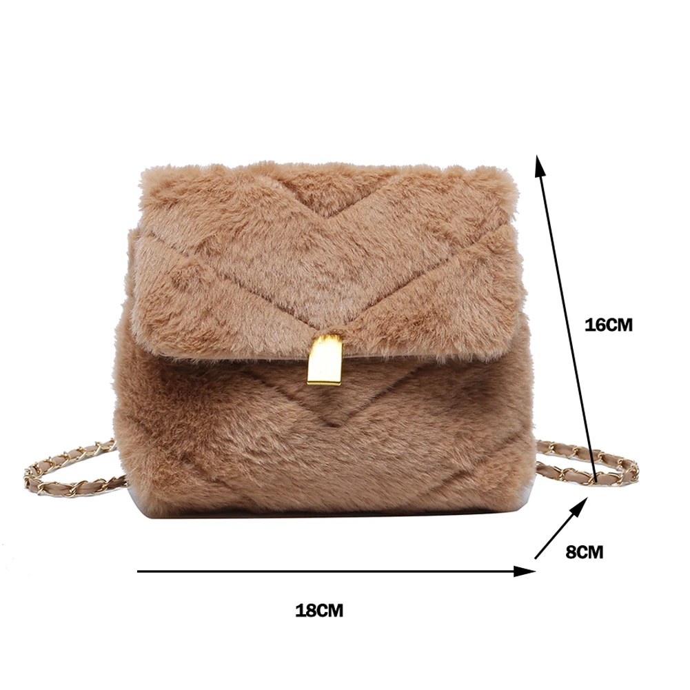 

Autumn Solid Color Handbag Women Plush Shoulder Crossbody Bag Fashion Ladies Lattice Pattern Purse Street Commuter Totes