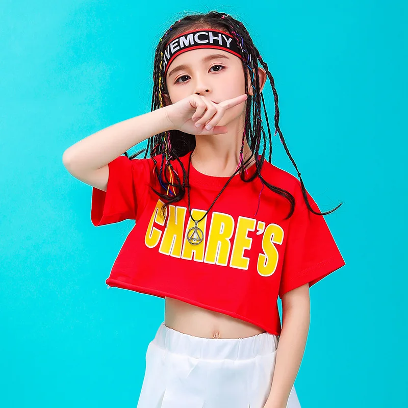 

Ropa de Hip Hop para nia, camiseta, Top, falda blanca corta para chico, disfraz de baile de Jazz, ropa de baile de saln