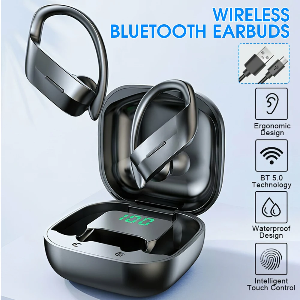 

Новинка 2021, беспроводные наушники с микрофоном, Bluetooth 5,1, водонепроницаемые наушники с ушным крючком и шумоподавлением, спортивные Bluetooth-нау...