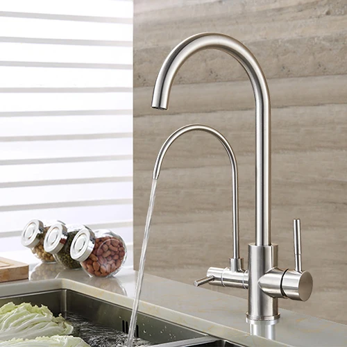Brushed Nickle A Uythner фильтр для воды кран для кухни кран с двойной ручкой фильтр смеситель вращение на 360 градусов функция очистки воды краны - Цвет: Brushed Nickle A
